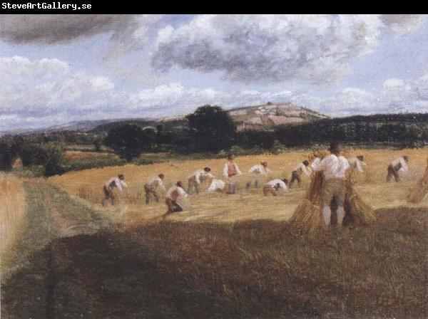 George Robert Lewis Dynedor Hill,Herefordshire,Harvest field with reapers (mk47)